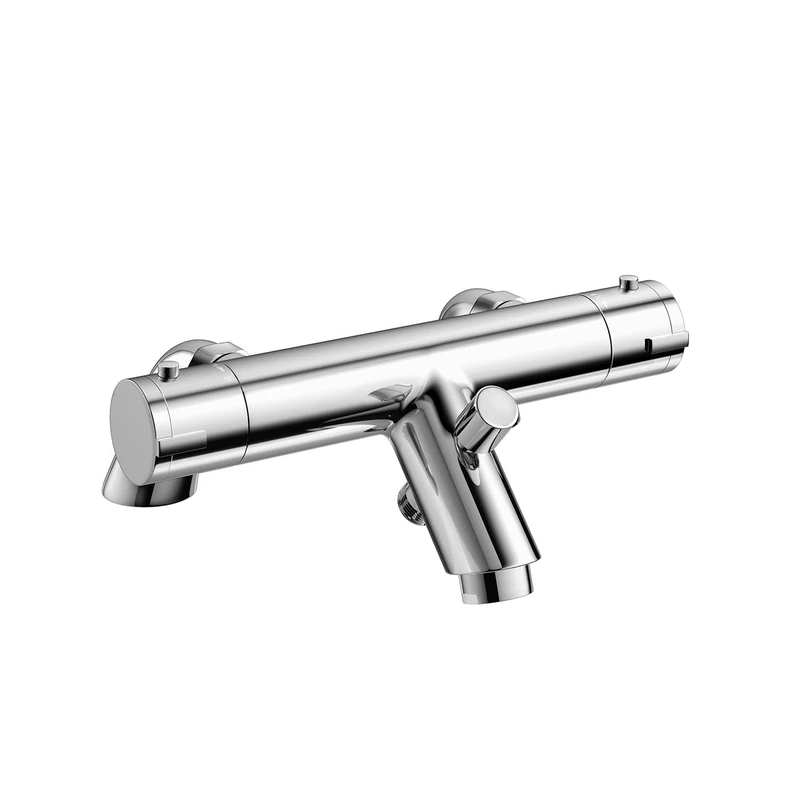 Slim Chrome Thermostatic Exposed Deck Mount Shower Bar Mixer Valve + Bath Tap - Image 1