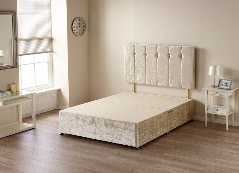 Somnior Beds 2-Drawer Velvet Windsor Divan Base with Headboard, Fabric, Cream, Single