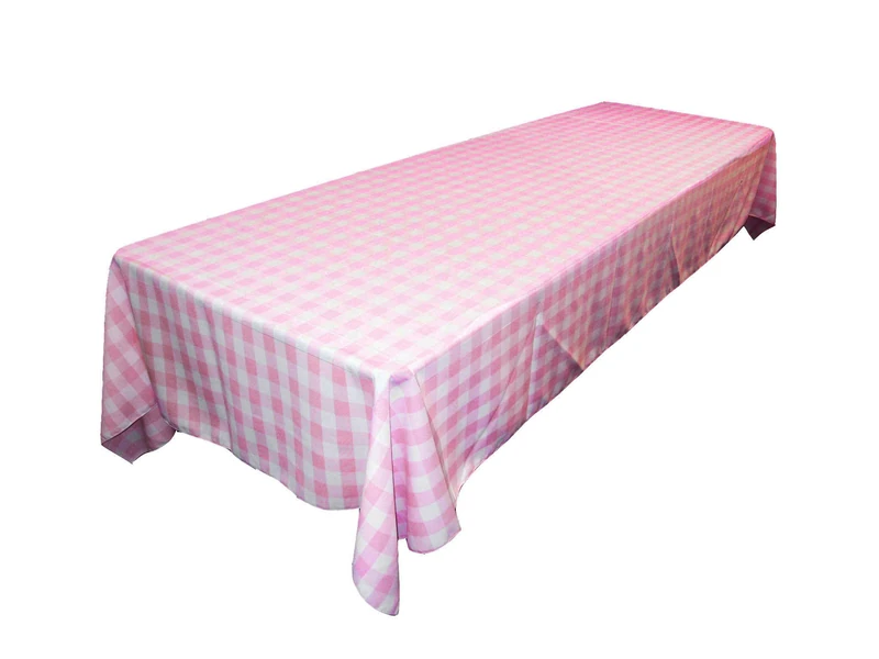 LA Linen Polyester Gingham Checkered 60 by 144-Inch Rectangular Tablecloth, Pink/White, 152.4 x 365.76 x 0.04 cm