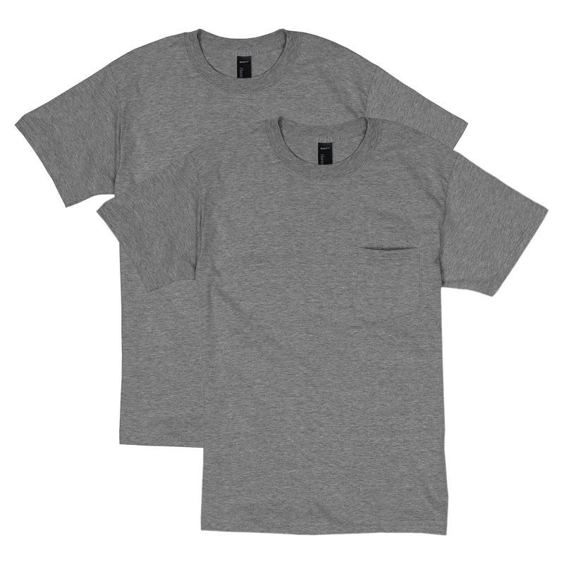 Hanes Men's Beefy, Heavyweight Cotton Pocket Tee, Full-Cut T-Shirt, 1, Charcoal Heather-2 Pack, XL (Pack of 2)