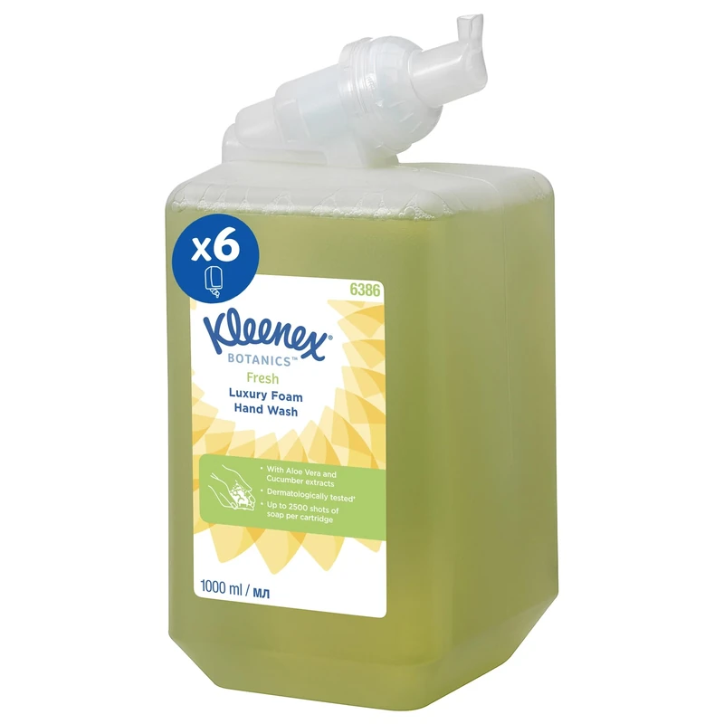 Kleenex Botanics Fresh Luxury Foam Hand Soap 6386 - Scented Foaming Hand Wash - 6 x 1 Litre Green Liquid Soap Refills (6 Litre total)