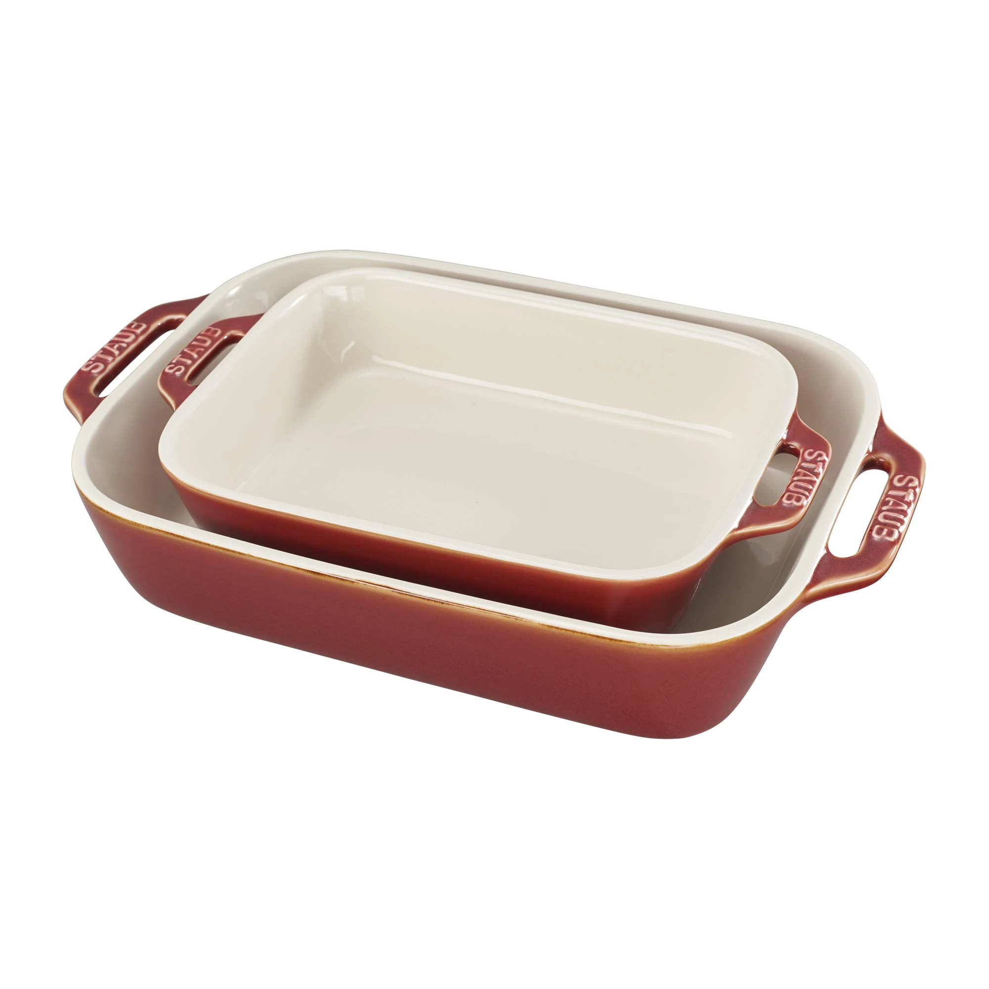 STAUB Ceramics Rectangular Baking Dish Set, 2 pc, Red