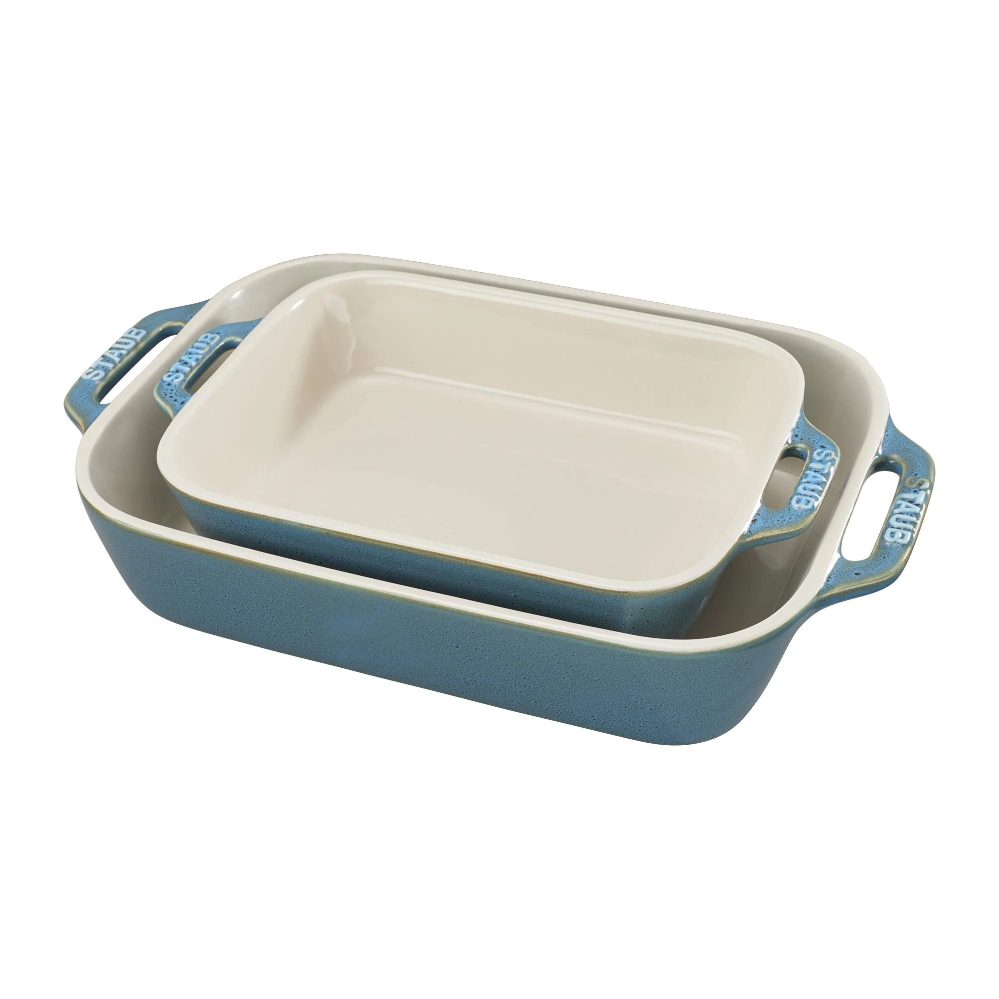Staub Rustic Turquoise Ceramic Rectangular Baking Dishes Set of 2