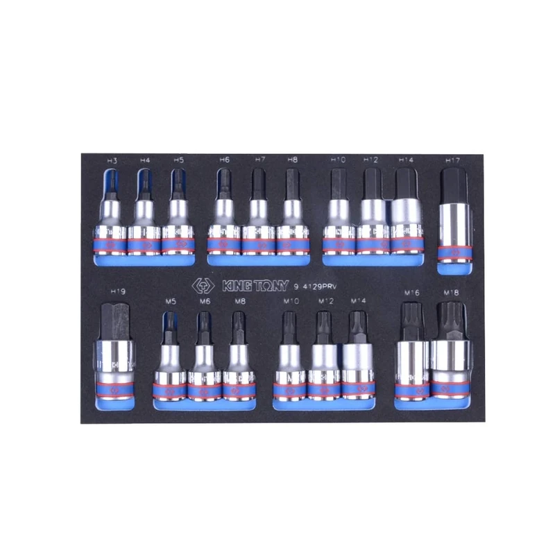 KING TONY 9-4129PRV Bit Socket Set For Eva Trolley, 1/2 Inch Drive, 19 Pieces