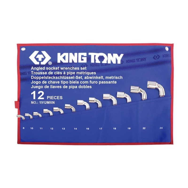 KING TONY 1912Mrn Angled Socket Wrench Set with Tetoron Pouch Bag, 8 mm - 24 mm Size, 12 Piece