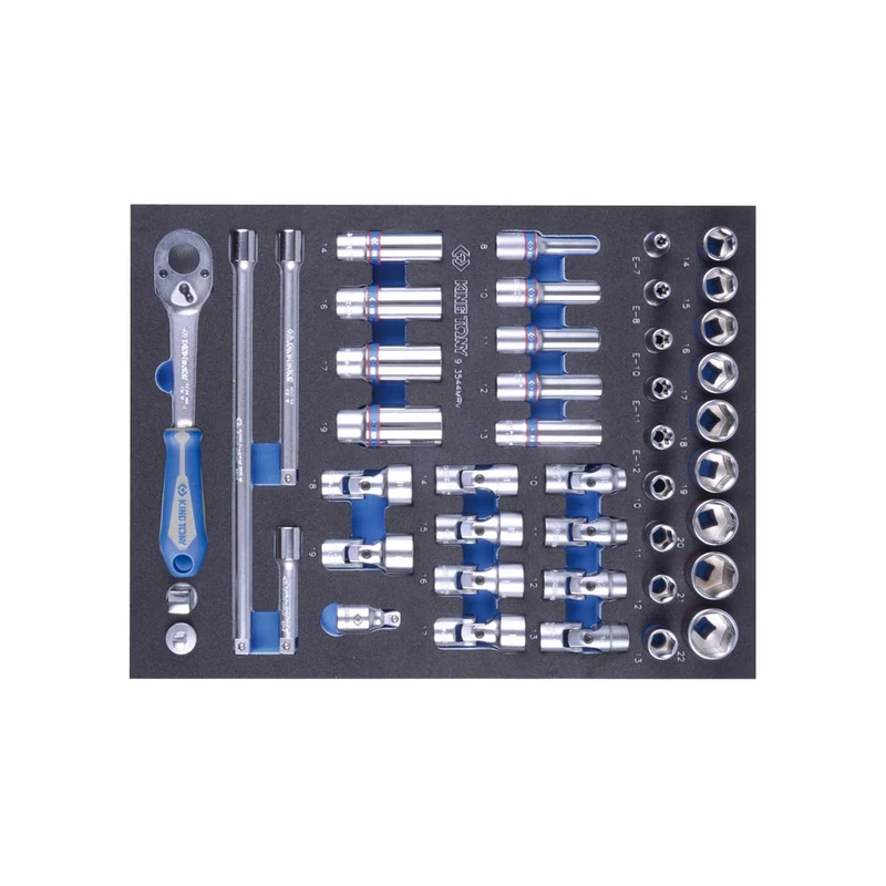 KING TONY 9-3544Mrv Socket Set For Trolley, 3/8 Inch Drive, 44 Pieces