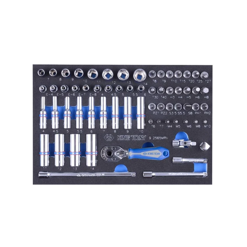 KING TONY 9-2565Mrv Socket Set For Trolley, 1/4 Inch Drive, 65 Pieces