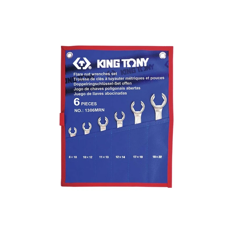 KING TONY 1306Mrn Flare Nut Wrench Set with Tetoron Pouch Bag, 8 mm - 22 mm, 6 Piece