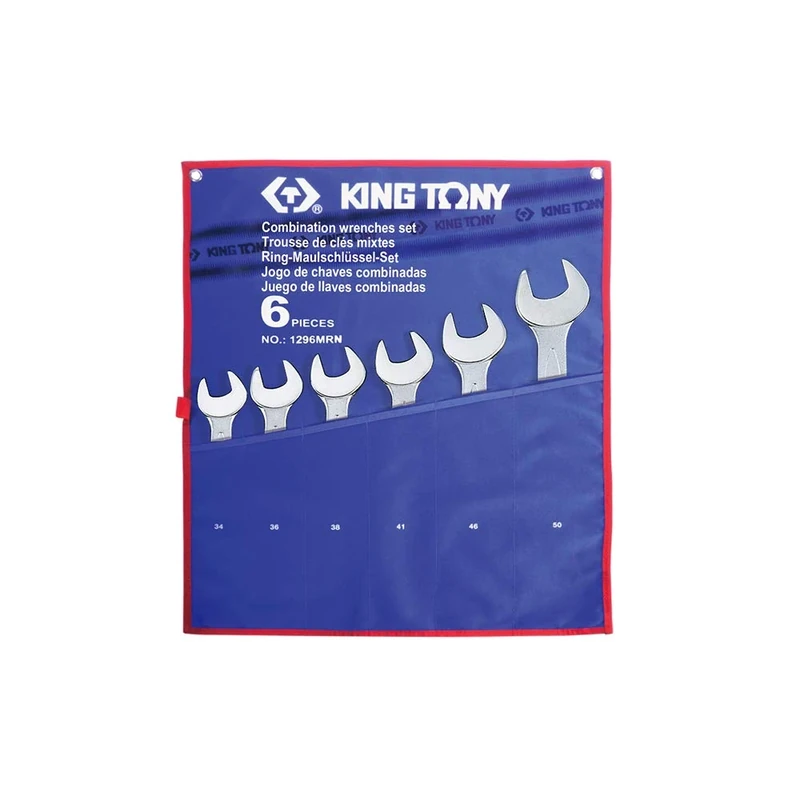 KING TONY 1296Mrn Jumbo Type Combination Wrench Set with Tetoron Pouch Bag, 34 mm - 50 mm, 6 Piece