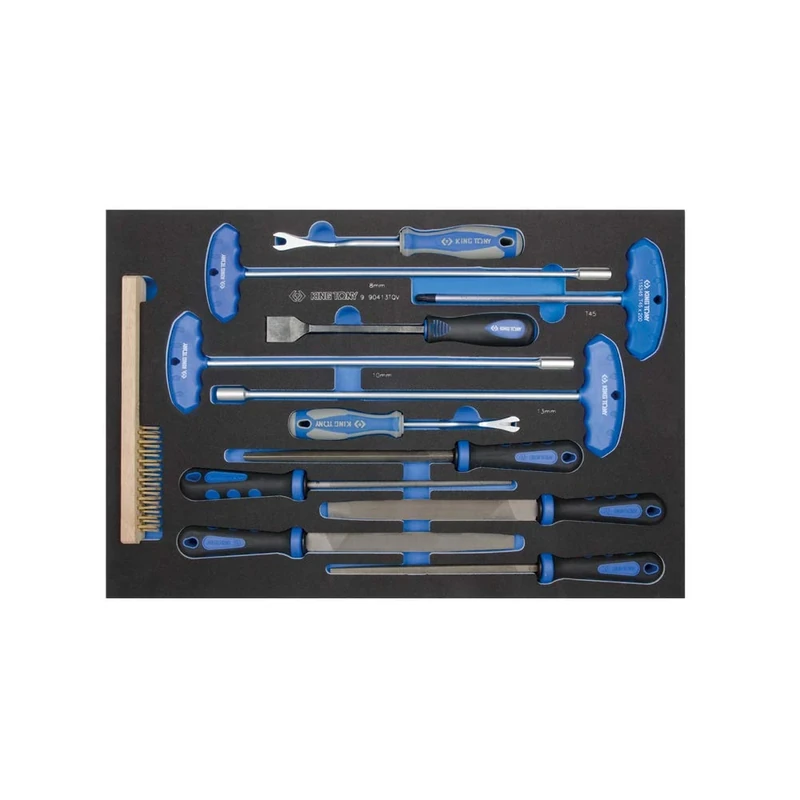 KING TONY 9-90413Tqv Hex Key and File Set For Eva Trolley, 13 Pieces
