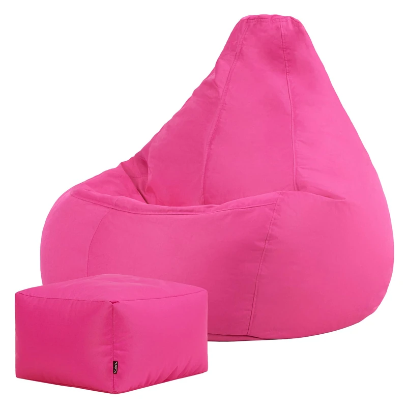 Bean Bag Bazaar Dalton Gaming Bean Bag and Footstool, Pink, Water Resistant Fabric, Large Outdoor Beanbag with Filling Included, Gaming Chair, Outdoor Seating, Garden Furniture