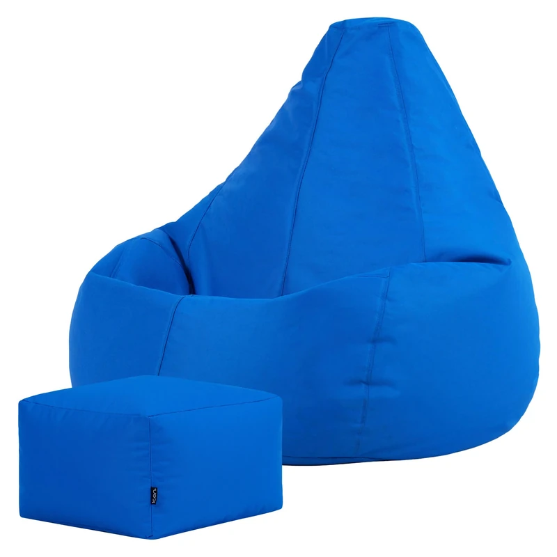 Bean Bag Bazaar Dalton Gaming Bean Bag and Footstool, Blue, Water Resistant Fabric, Large Outdoor Beanbag with Filling Included, Gaming Chair, Outdoor Seating, Garden Furniture