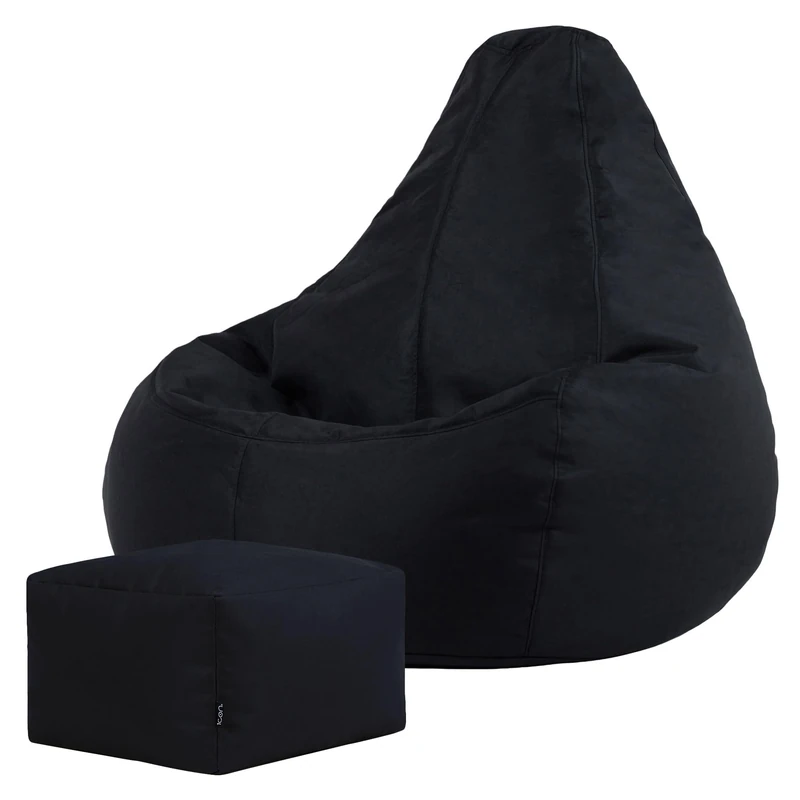 Bean Bag Bazaar Dalton Gaming Bean Bag and Footstool, Black, Water Resistant Fabric, Large Outdoor Beanbag with Filling Included, Gaming Chair, Outdoor Seating, Garden Furniture
