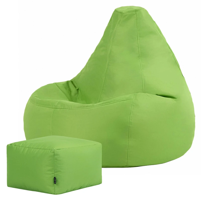 Bean Bag Bazaar Dalton Gaming Bean Bag and Footstool, Lime Green, Water Resistant Fabric, Large Outdoor Beanbag with Filling Included, Gaming Chair, Outdoor Seating, Garden Furniture