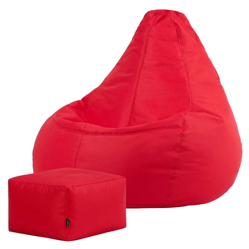 Bean Bag Bazaar Dalton Gaming Bean Bag and Footstool, Red, Water Resistant Fabric, Large Outdoor Beanbag with Filling Included, Gaming Chair, Outdoor Seating, Garden Furniture