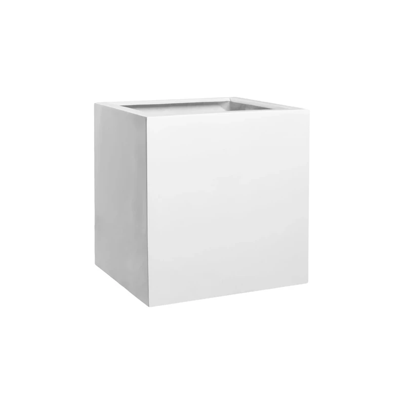 Pottery Pots Block M Fiberstone Indoor Outdoor Modern Square Planter, Glossy White