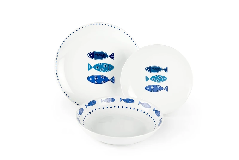 Excelsa Ocean 18 Pieces Dinnerware Set, Porcelain, 45 x 25 x 12 cm (White/Blue)