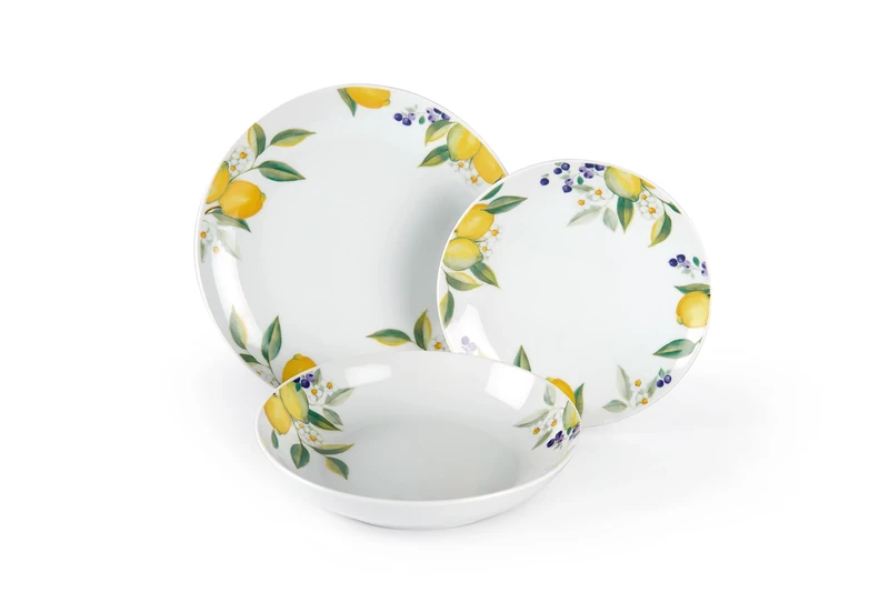 Excelsa Lemon 18-Piece Dinner Set, Porcelain, White/Lemons
