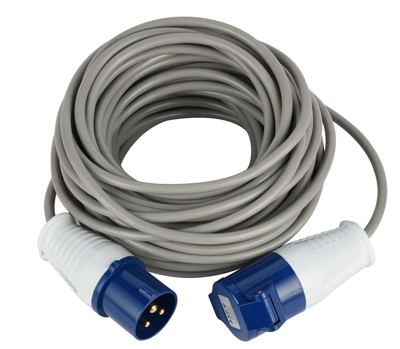 Electraline 46148 Extension 20 mt Industrial socket IEC 3-pole plug Suitable for Camper, Camping, Caravan, Boat, Construction site-Gray, IP40