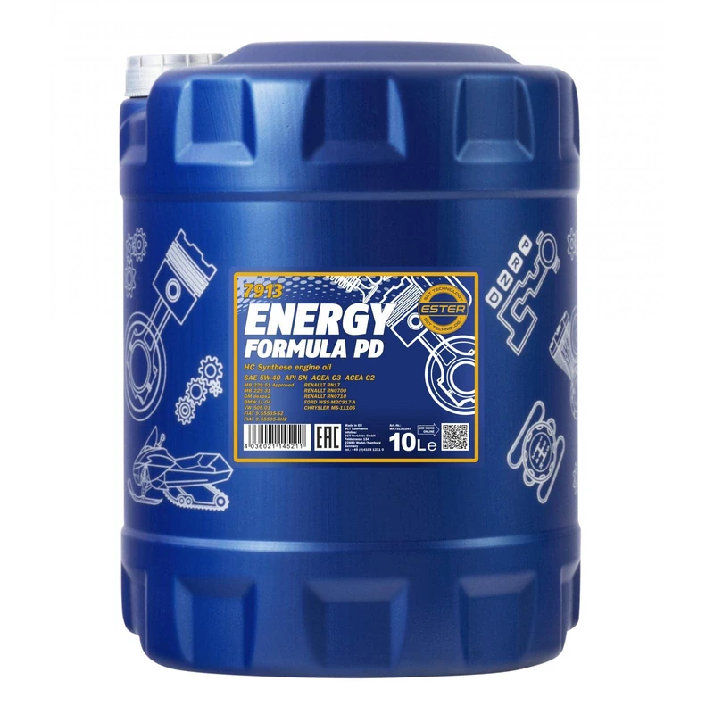 Mannol 10 Litres Energy Formula PD 5W-40 Engine Oil 7913 API SN Universal Fully Synthetic Ester Technology
