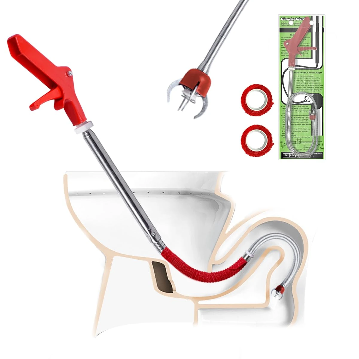 Aozzy Toilet Auger Clog Remover Tool, Stainless Steel Telescoping Toilet Auger Grabber Tool, Use to Grab and Clear Blocking in Various Pipelines, for Unclog Drains, Siphon Toilet, Sink.