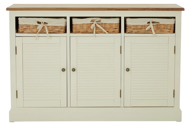 Premier Housewares Dorset Sideboard 3 Doors/3 Rattan Baskets, Wood, Cream