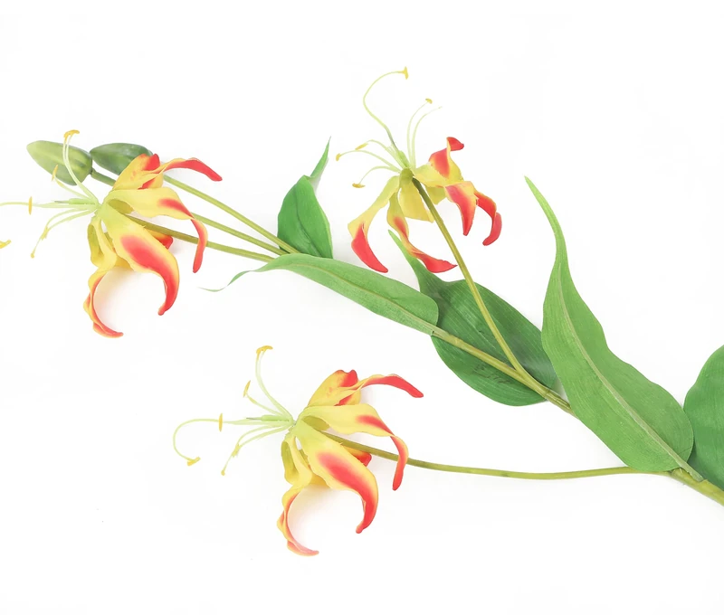 Floral Elegance Artificial 102cm Single Stem Coral Red Flame Lily Flowers x 12
