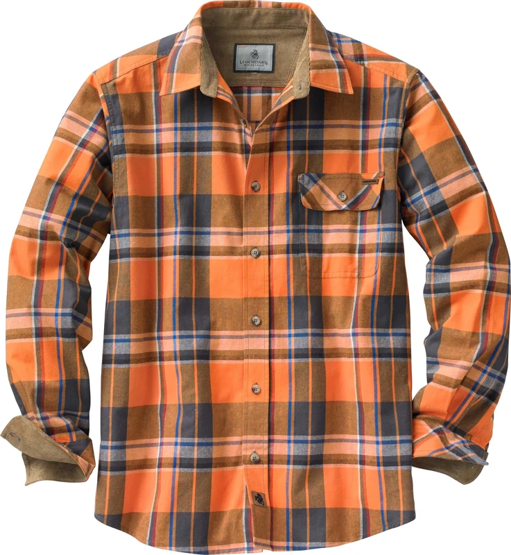 Legendary Whitetails Buck Camp Flannel, Long Sleeve Plaid Button Down Casual Shirt for Men, with Corduroy Cuffs, Fall & Winter Clothing, Canyon, XL Tall