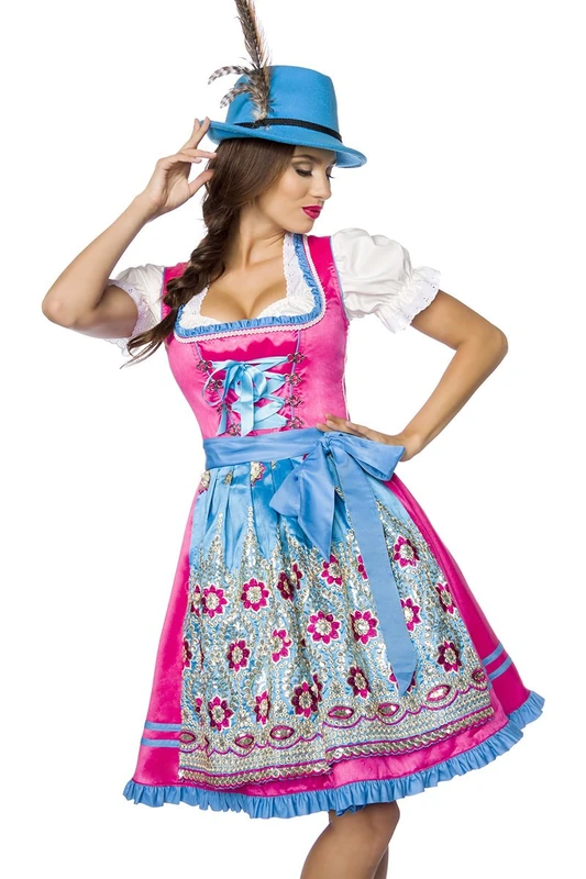 Dirndline Women's Premium Dirndl Special Occasion Dress, Blau/Pink, S - Image 1