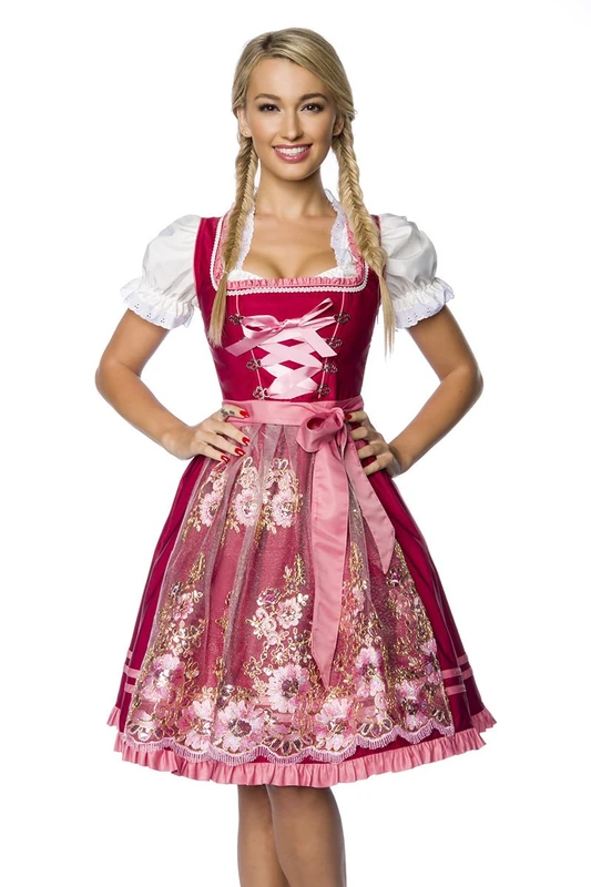 Dirndline Women's Premium Dirndl with Embroidery Dress for Special Occasions, Pink/red, XXXL