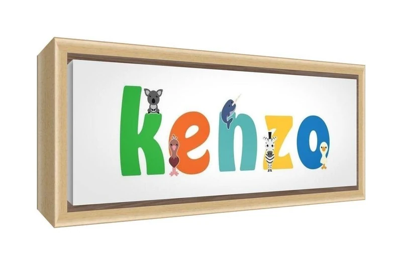 Little Helper Canvas with Wooden Frame Example with Boy Name Kenzo 88 x 34 x 3 cm Multi-Coloured Natural Solid Large
