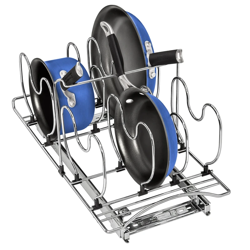 Lynk Professional® Pot and Pan Organizer for Cabinet - Pull Out Pan Organizer Rack - Slide Out Pans and Pots Lid Holder - Under Cabinet Kitchen Organization and Storage - 11" Wide x 21" Deep - Chrome