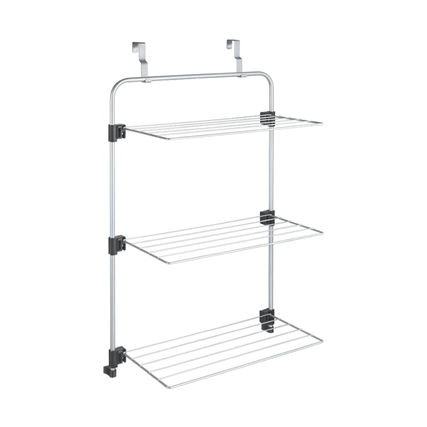 Metaltex Gale Over-the-door Shower Rack - 3-Tier Drying & Storage Rack Perfect for Laundry & Drying Bathroom Essentials & Towels - Epotherm Coating & Folding Wing - Silver 93 x 57 x 31 Centimetres