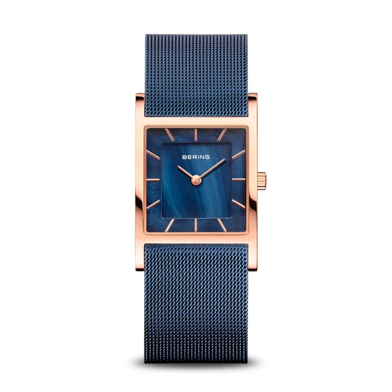 BERING Women's Quartz Watch, 26 mm Rose-Gold Stainless-Steel Case and Blue Dial, Milanese Strap, Sapphire Crystal, 5 ATM, 10426-367-S