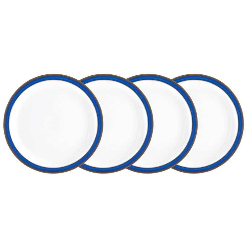 Denby - Imperial Blue Dinner Plates Set of 4 - Dishwasher Microwave Safe Crockery 26.5cm - Blue, White Ceramic Stoneware Tableware - Chip & Crack Resistant Large Plates