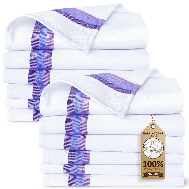 Harringdons Kitchen Tea Towels 100% Cotton Dish Cloths, Quick Drying Ultra Soft Absorbent, Home Essentials, 50 x 70 cm, 12-Pack (Blue)