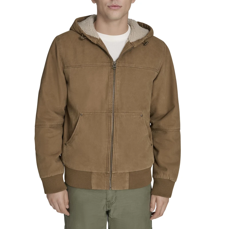 Levi's Men's Size Tall Cotton Canvas Workwear Hoody Bomber with Full Sherpa Lining,