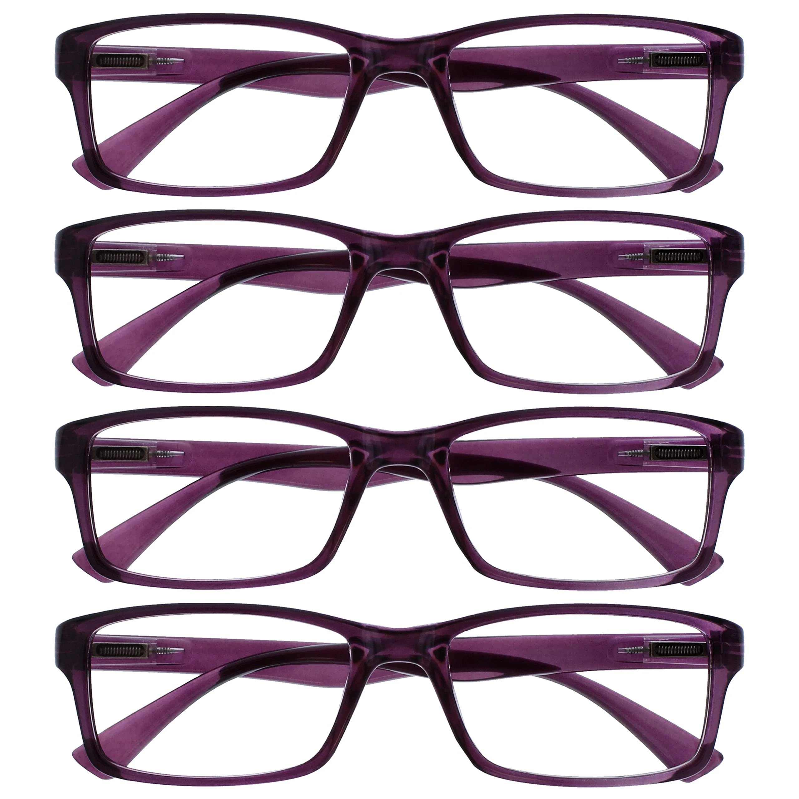 OPULIZE PEP Reading Glasses for Women Men, Large Rectangular Designer Frame with Spring Hinges, Scratch Resistant, Purple +2.5 (Pack of 4)