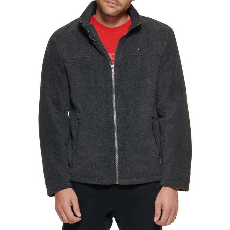 Tommy Hilfiger Men's Lightweight Polar Fleece Jacket, Charcoal, M