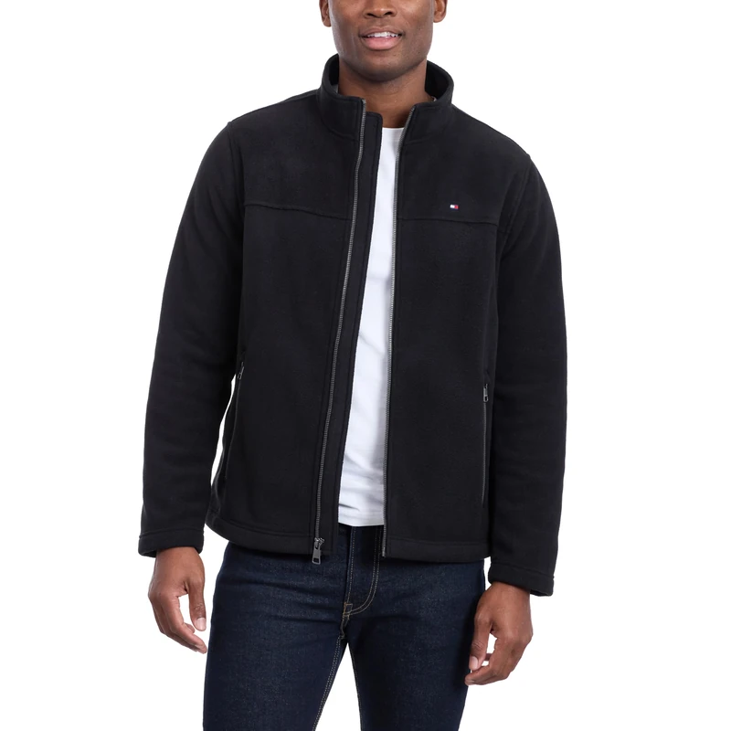 Tommy Hilfiger Men's Lightweight Polar Fleece Jacket, Black, XXL