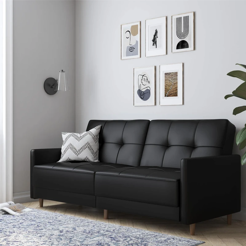 DHP Andora Sprung Seat Sofabed Faux Leather Black
