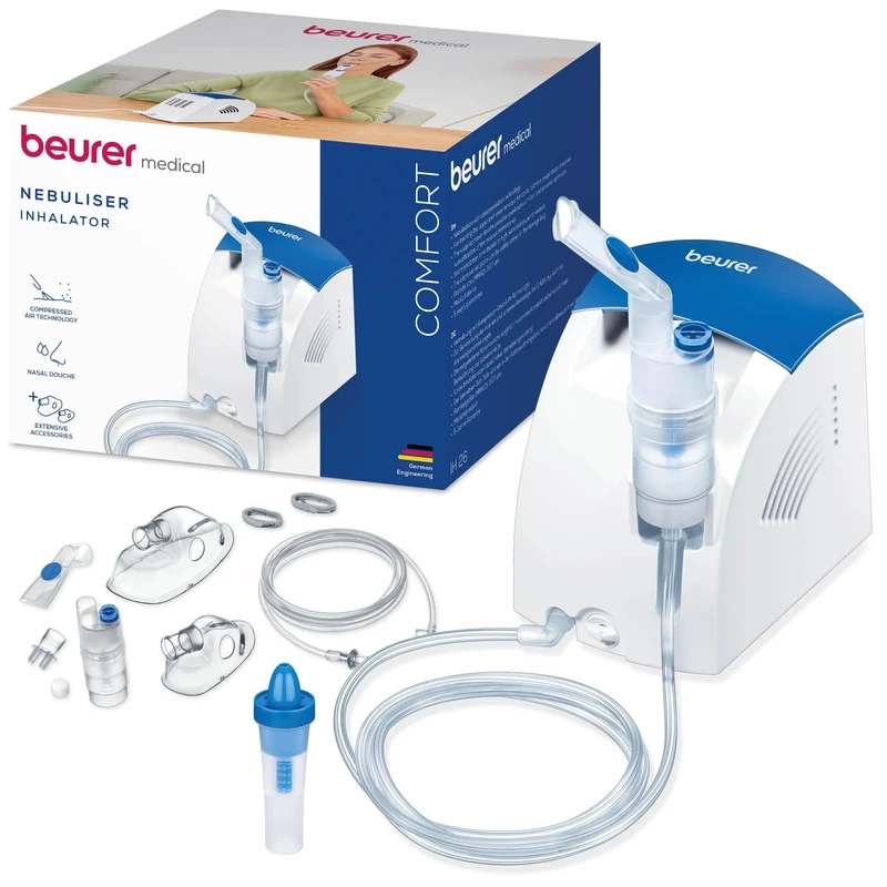 Beurer IH 26 Inhaler, Nebuliser with nasal shower, high nebulisation performance, nebuliser for the treatment of respiratory diseases such as asthma and colds, for children and adults