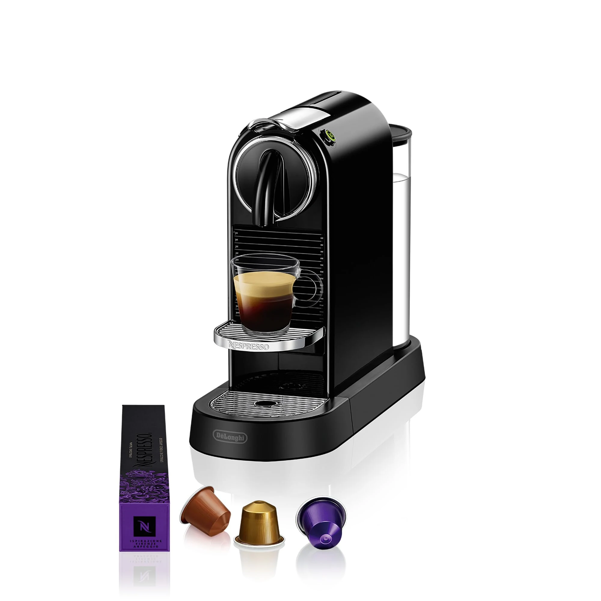 Nespresso Citiz Coffee Machine by De'Longhi for Original Coffee Pods, Italian Inspired Espresso, Quality Coffee, Starter Capsule Set Included, EN167.B, Black