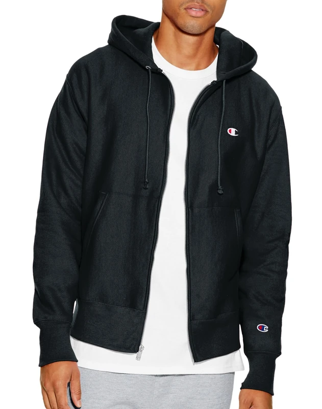 Champion Men's Reverse Weave Full-Zip Hoodie Sweatshirt, Black-y06145, S