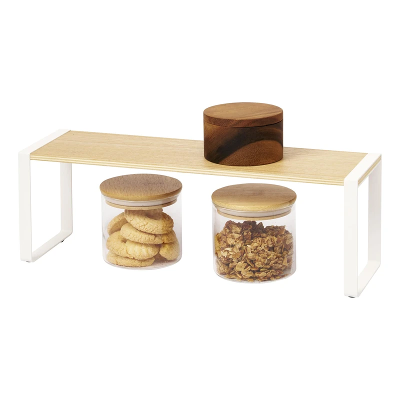 Yamazaki 3155 TOSCA Kitchen Rack Wide, white, Steel/Wood, Minimalist, 40 x 12 x 15.5 cm