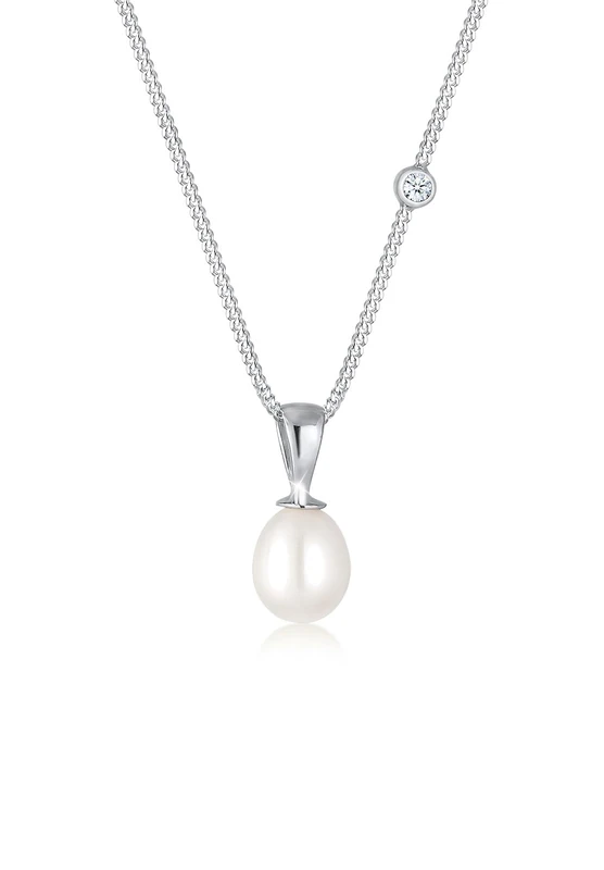 Elli DIAMONDS Necklace Women Drop Pendant Elegant with Freshwater Pearls and Diamond (0.03 ct.) in 925 Sterling Silver