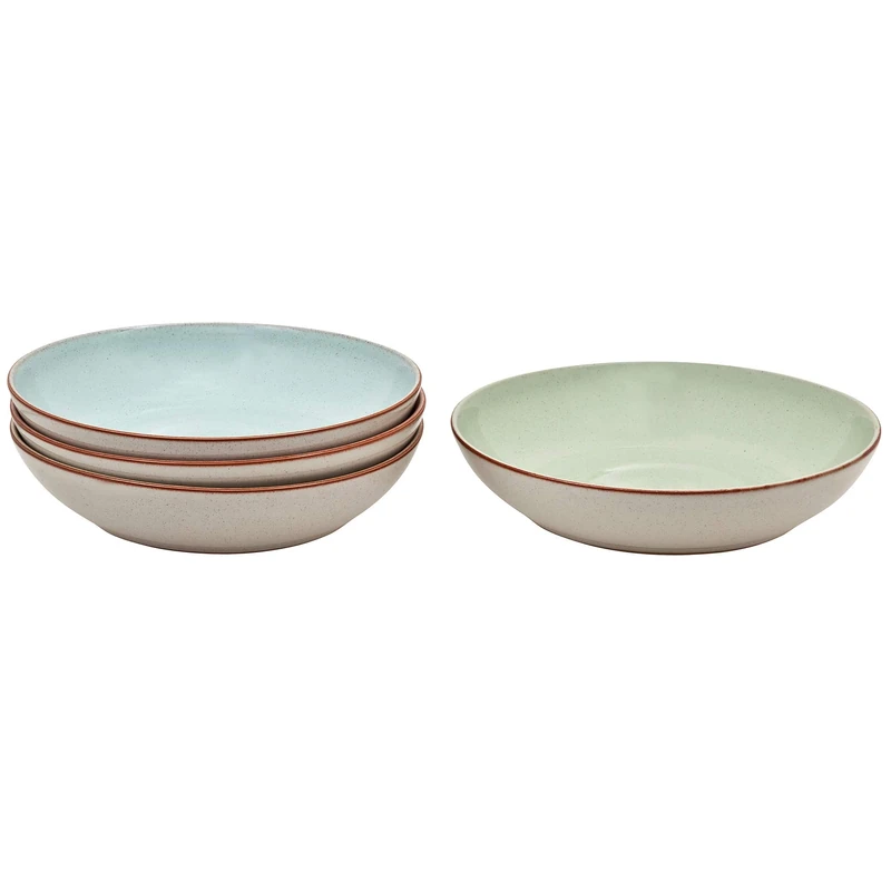 Denby - Always Entertaining Pasta Bowls Set of 4 - Mixed Pastel Colours Dishwasher Microwave Safe Crockery - Blue, Green, Yellow Pink Ceramic Stoneware Tableware