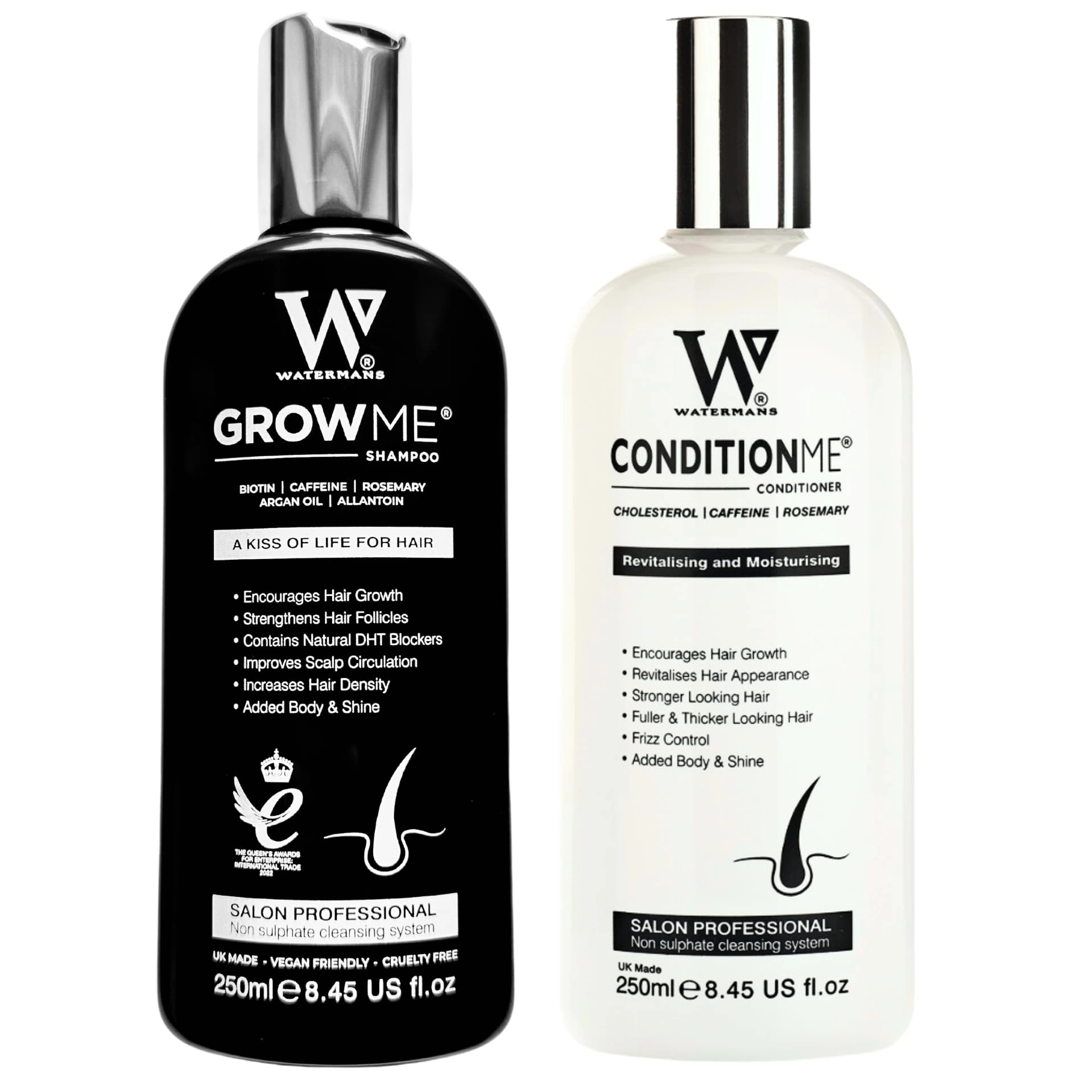Hair Growth Shampoo & Conditioner by Watermans UK Biotin, Argan Oil, Allantoin, Rosemary, Niacinamide, Lupin. Male & Female Hair Loss Products