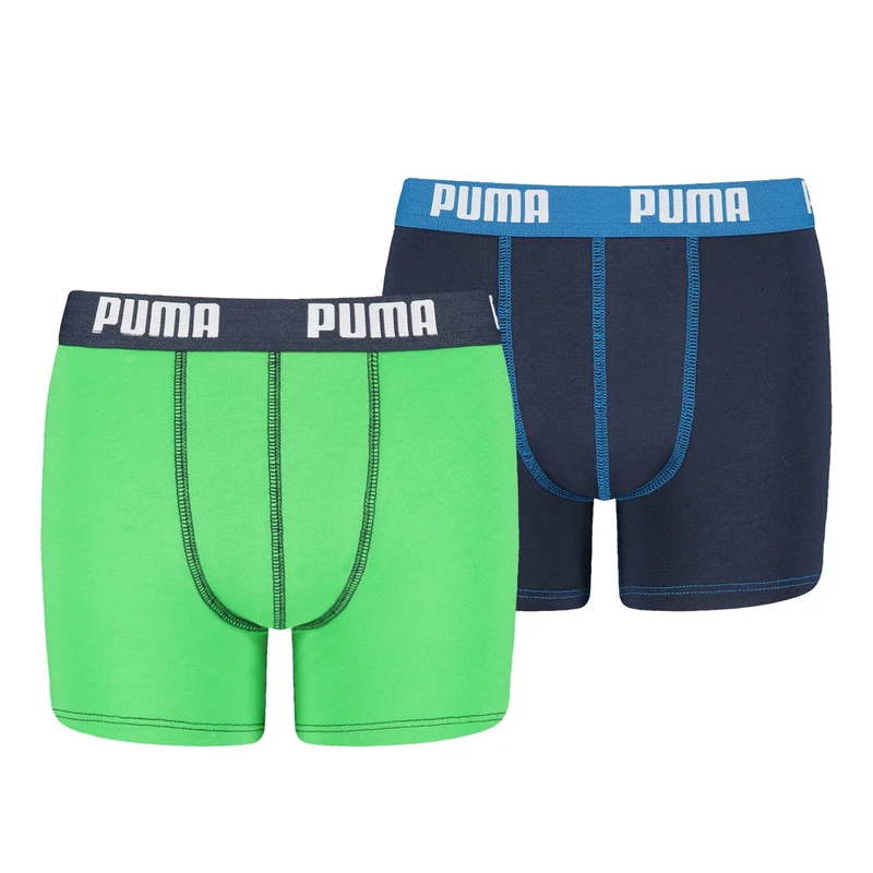 Puma Boys Basic Sports Boxers (Pack of 2), Green/Blue,11-12 Years