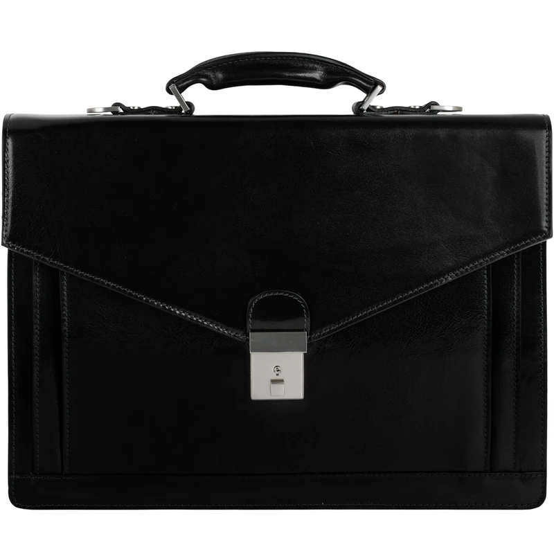 Time Resistance Leather Briefcase - Full Grain Leather Bag for Men - Business Attache - Shoulder Bag for a Laptop (Black)